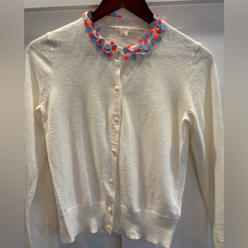J Crew white cardigan with detailed collar size 14 - excellent condition